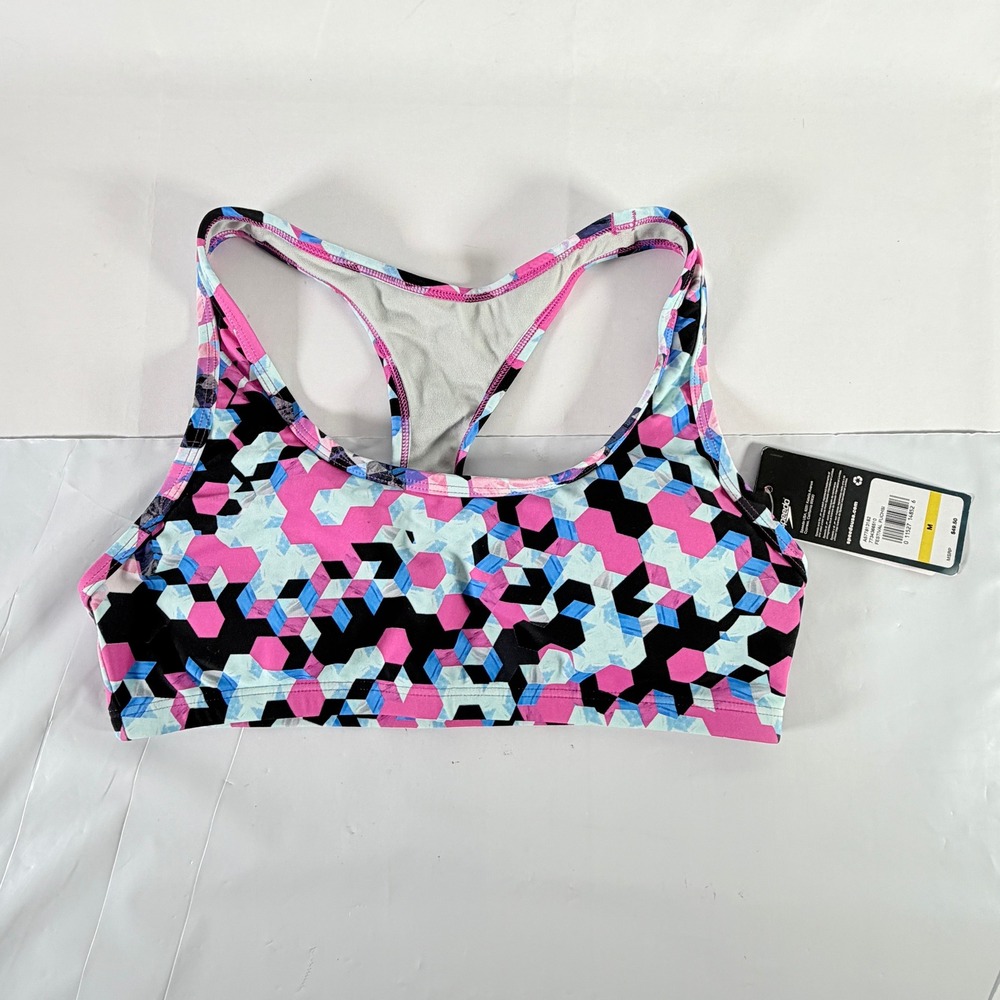 Speedo Womens Racerback With Binding Swim Bikini Top Festival Fuchsia M NWT